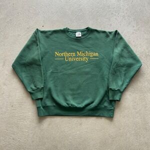 Vintage 90s Northern Michigan University Sweatshirt Size XL Green Crewneck NMU